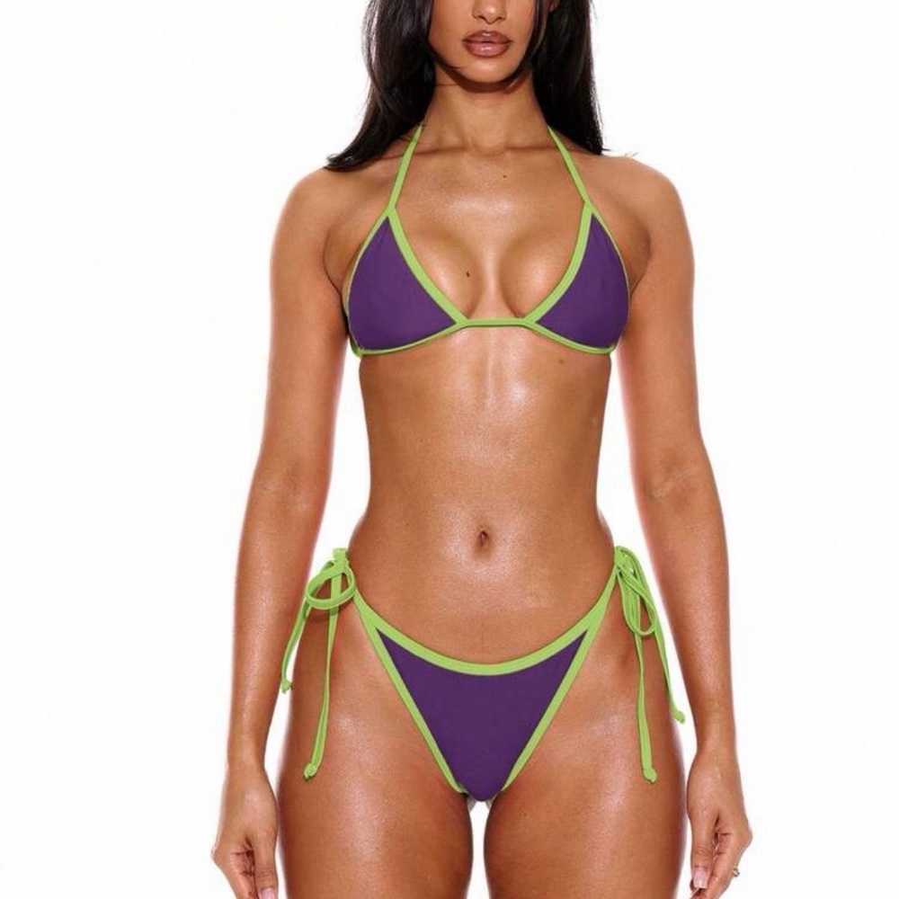 Purple and Green Bikini Set